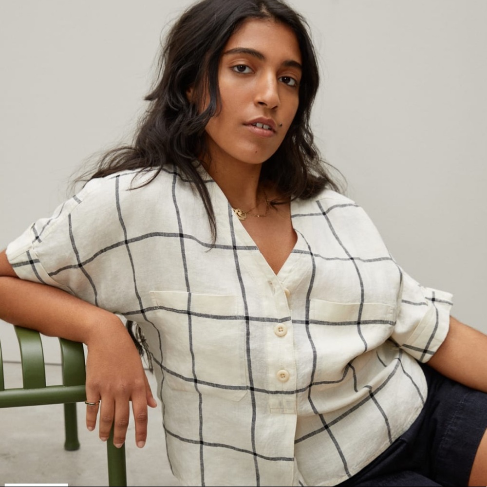 Everlane Linen Utility Top in Canvas Windowpane